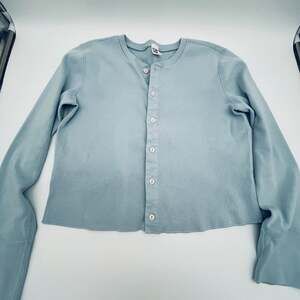 Hanes Re/Done 100% cotton made in USA LIGHT BLUE CARDIGAN button front Small